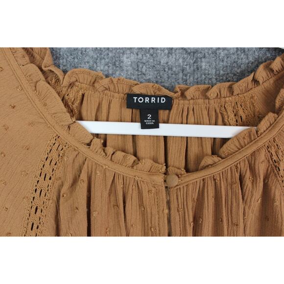Torrid Chiffon Peasant 3/4 Sleeve Women's 2X Raglan Blouse Tobacco Brown Boho - Picture 6 of 14